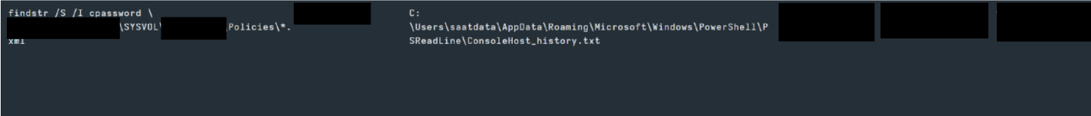 findstr command searching SYSVOL for cpassword